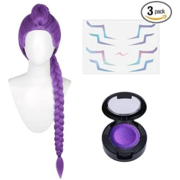 Gara violeta parūka cosplay + mirdzošas acu ēnas +