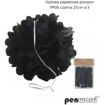 Papīra pompons 25 cm, Polsirhurt — melns