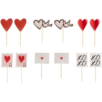 Kūciņu dekori Valentines Cupcake Toppers, 12 gab.,