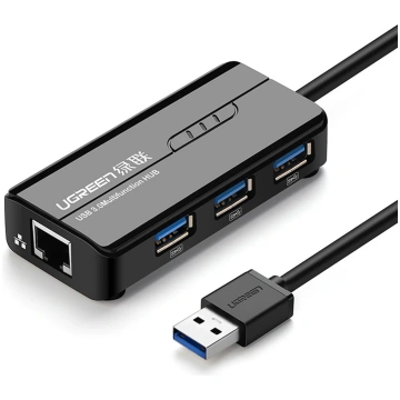 UGREEN 20265 USB Hub, 3 x USB-A 3.0 - 1 x RJ45, Bl