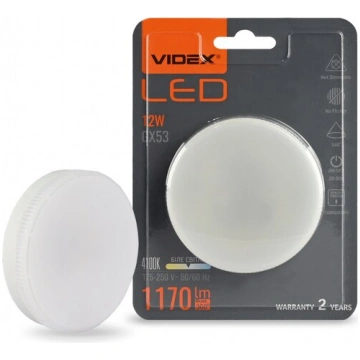 Videx LED Spuldze GX53, 4100K, 12W, 1170 Lm, 140°