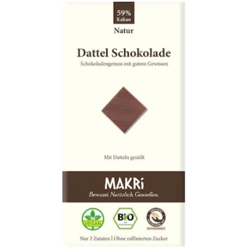 Dateļu tumšā šokolāde 59% BIO 85g Makri