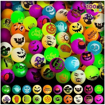 JOYIN Pack of 100 Halloween Bouncy Balls Glow in t