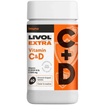 Livol EXTRA Vitamīni C & D – 500 mg C vitamīns + 2