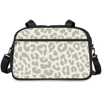 Beige Leopard Print Nylon Travel Fitness Handbag-S