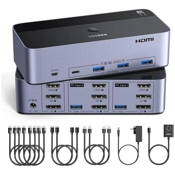 UGREEN HDMI + Displayport KVM slēdzis 2 PC 3 monit
