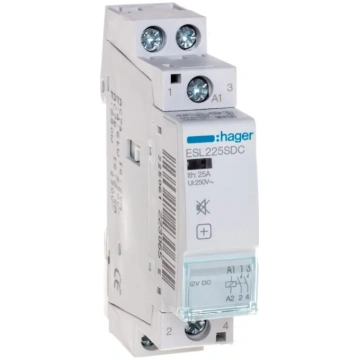 Hager Modular Contactor 2Z 12V AC/DC (ESL225SDC) 3