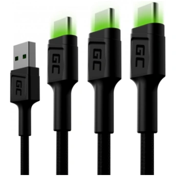 Green Cell USB Male - USB Type-C Male x 3 2m LED B