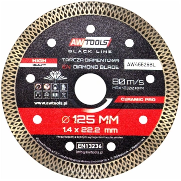 AWTOOLS TARCZA DIAMENTOWA PELNA DO GRESU 125x22 2 