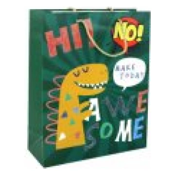 LEAN Toys Green Dinosaur Paper Gift Bag 32cm x 26c