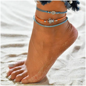 Jovono Blue Boho Pearl Anklet Multilayer Turtle An