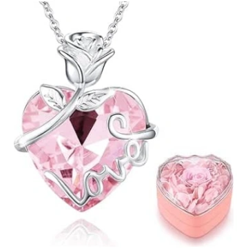 Halskette Damen Kette Silber mit Ewige Rose Schmuc