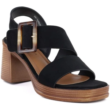 Sieviešu zamšādas stiletto sandales melnas 54307 /