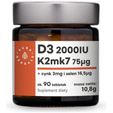 AURA HERBALS D3 vitamīns (2000 SV) + K2mk7 + cinks