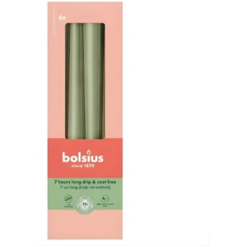 Galda sveces 4 gab. kastē 245×24 mm olīvu zaļas - 