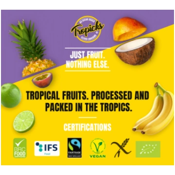 Tropicks Dried mango, passion fruit bar, 20 g 4100