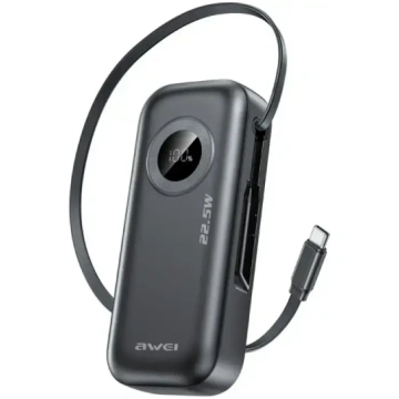 AWEI PA-9 Powerbank 10000 mAh 22.5W USB-C, melna