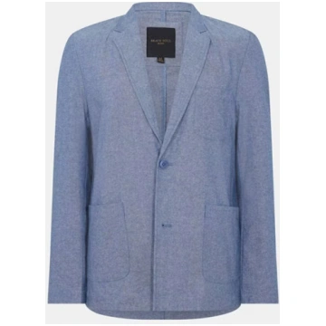 Mens Light Blue Chambray Blazer with Pockets