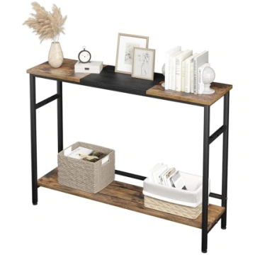 HAUSPROFI Narrow Console Table with Shelves, Woode
