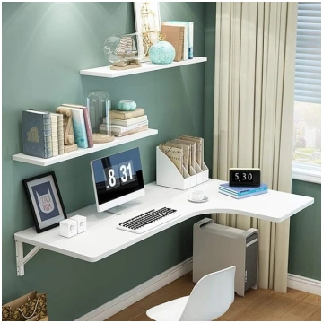 Floating White Wall Folding Table Convertible Desk