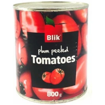 Tomāti savā sulā mizoti 800g (480g), Blik