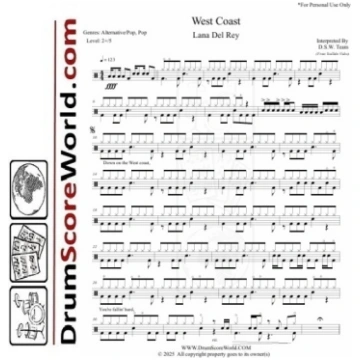 Lana Del Rey - West Coast - Drum Sheet Music