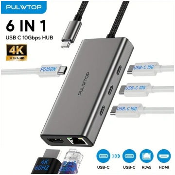 6 Vienā USB C HUB Multiport Adapteris Doks ar 4 10