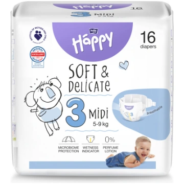 Autiņbiksītes Happy, 3 izmērs, 5 - 9 kg, 16 gab