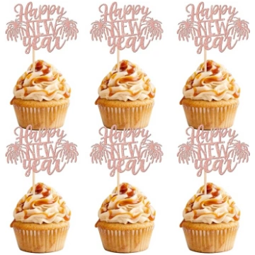 Xsstarmi Laimīgu Jauno gadu Cupcake Toppers 24 Pac