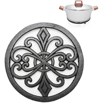 Nicoone Round Cast Iron Trivet Table Decorative Po