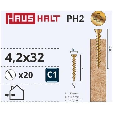 Koka skrūve, osb plāksnes Haushalt ZN PH, 4.2 x 32
