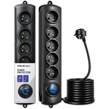 Qoltec Surge protector | 5 sockets | 1.8m | Black 