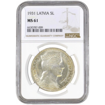 Monēta NGC slaba "5 Lati 1931. gadā, Latvija, MS 6