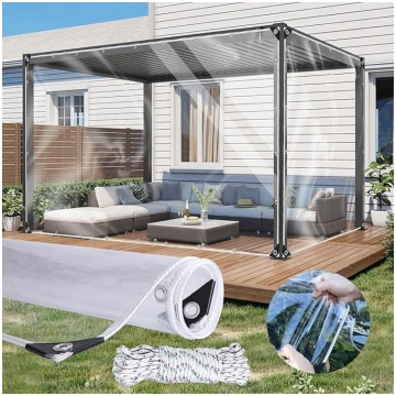 Caurspīdīgs brezenta tents ar cilpām, ūdensnecaurl