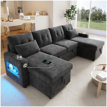 Merax Corner Sofa with Sleep Function and Bed Box 