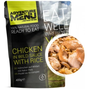 MRE pārtika Adventure Menu vista ar rīsiem