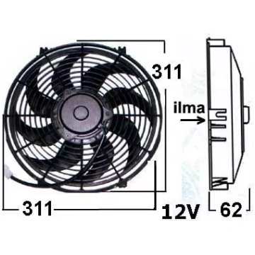 Radiatora ventilators 12V 12"" (sūcošs) Unipoint