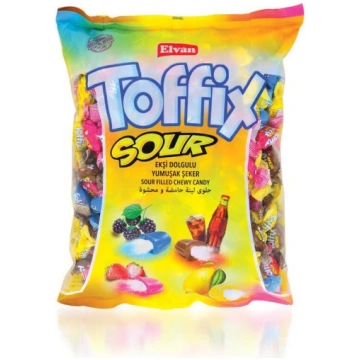 Mīkstās karameles ar augļu sīrupa pildījumu Toffix