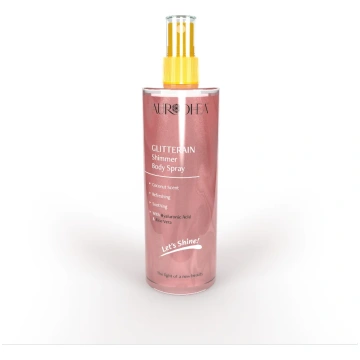 Glitterain - rozā mirdzošs ķermeņa aerosols (kokos