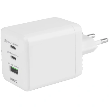 USB GaN wall charger DELTACO, 100 W, 1x USB-A, 2x 
