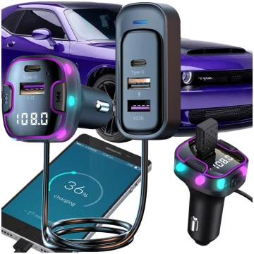 Auto FM transmiteris ar Bluetooth, 3x USB un USB-C