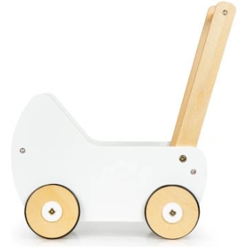 Koka leļļu rati ar staiguli ECOTOYS, gumijas riteņ