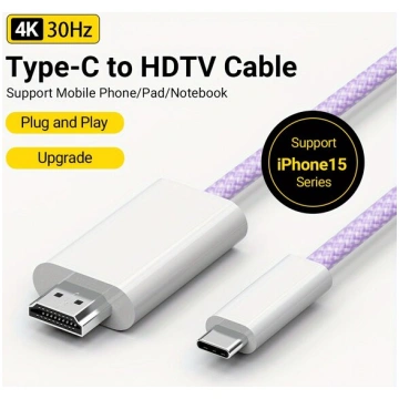 4K Type-C uz HDMI Kabelis USB-C 1.8M, Violetinė