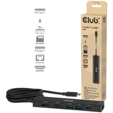 USB-C uz HDMI HUB CLUB3D 7-1 — vadu, Gigabit Ether