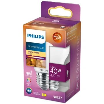 PHILIPS LED stikla 40W P45 E27 Warm Glow dimmējama