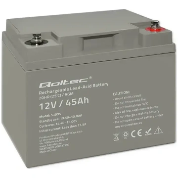Qoltec AGM akumulators | 12V | 45Ah | Bez apkopes 