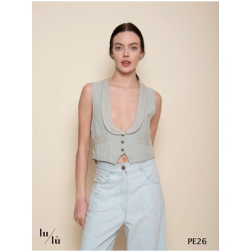 Filippo - Gilet donna in cotone con ricami - Polve