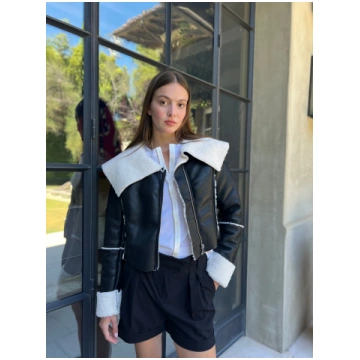 Blake Vegan Leather Shearling Jacket - Black - Sma