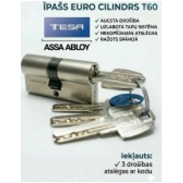 multi cilindrs 30x30 niķelēts ar 5 atslēgām TESA A