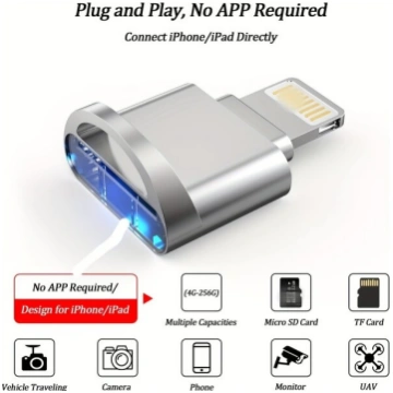 1 gab. Micro SD karšu lasītājs iPhone, iPad adapte